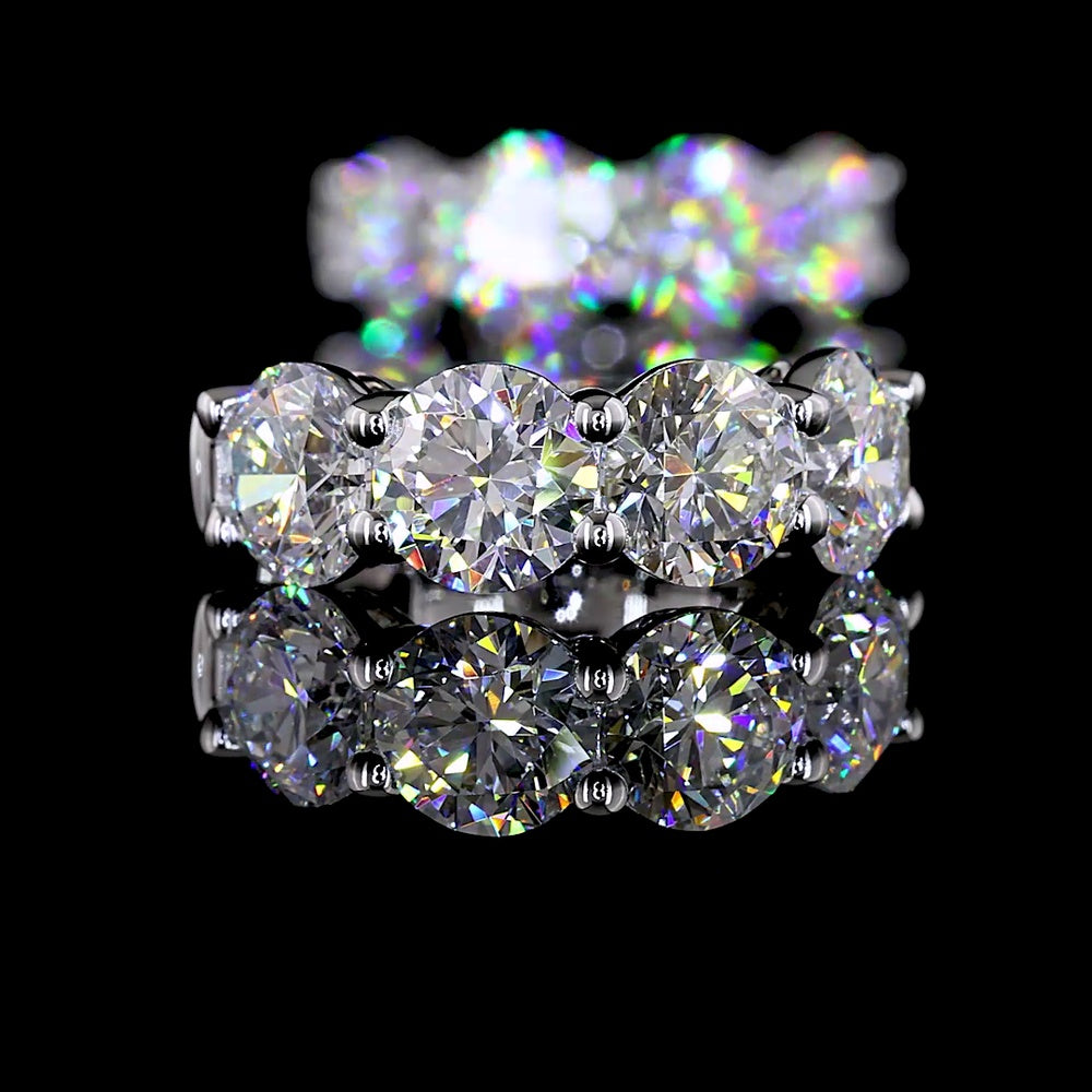 14K White Gold Round Brilliant Cut Lab Diamond Huggie Earrings - 8 Stones, 4.07 Carat Total Weight, E-F VS1 Clarity - Covaloro Fine Jewelry