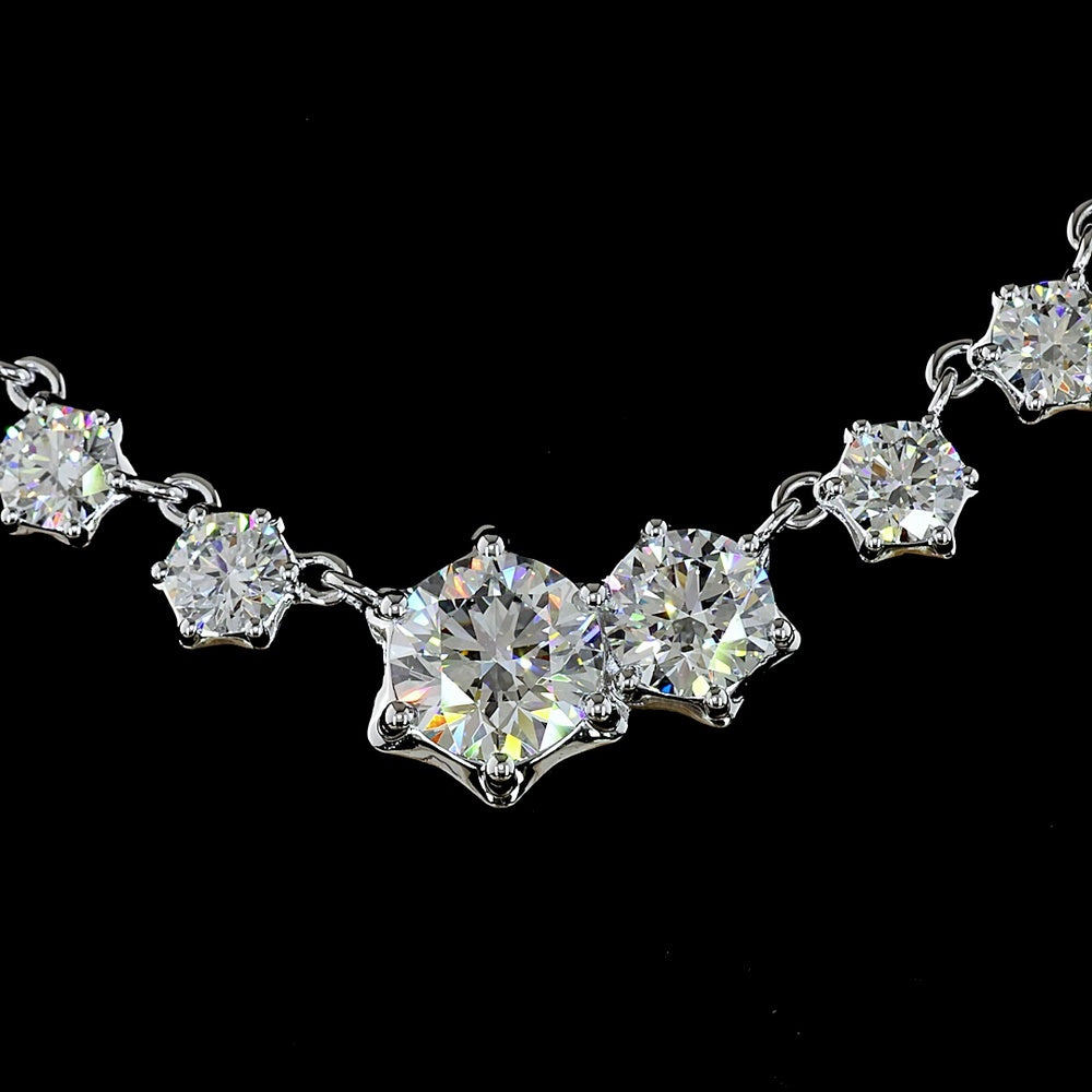 14K White Gold Round Brilliant Cut Lab Diamond Necklace with Graduating Bezel and Prong Settings - 7.05 Carats Total Diamond Weight - Covaloro Fine Jewelry