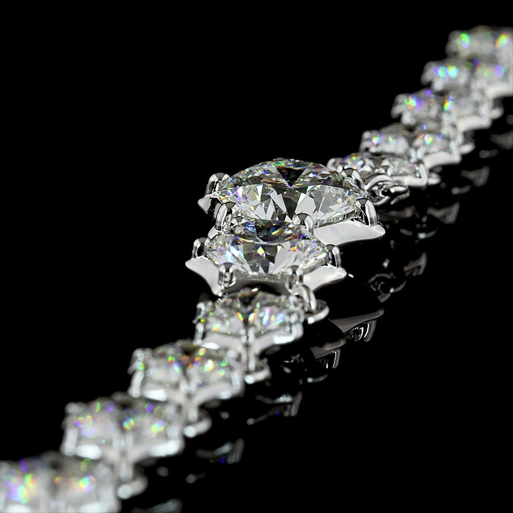 14K White Gold Round Brilliant Cut Lab Diamond Necklace with Graduating Bezel and Prong Settings - 7.05 Carats Total Diamond Weight - Covaloro Fine Jewelry