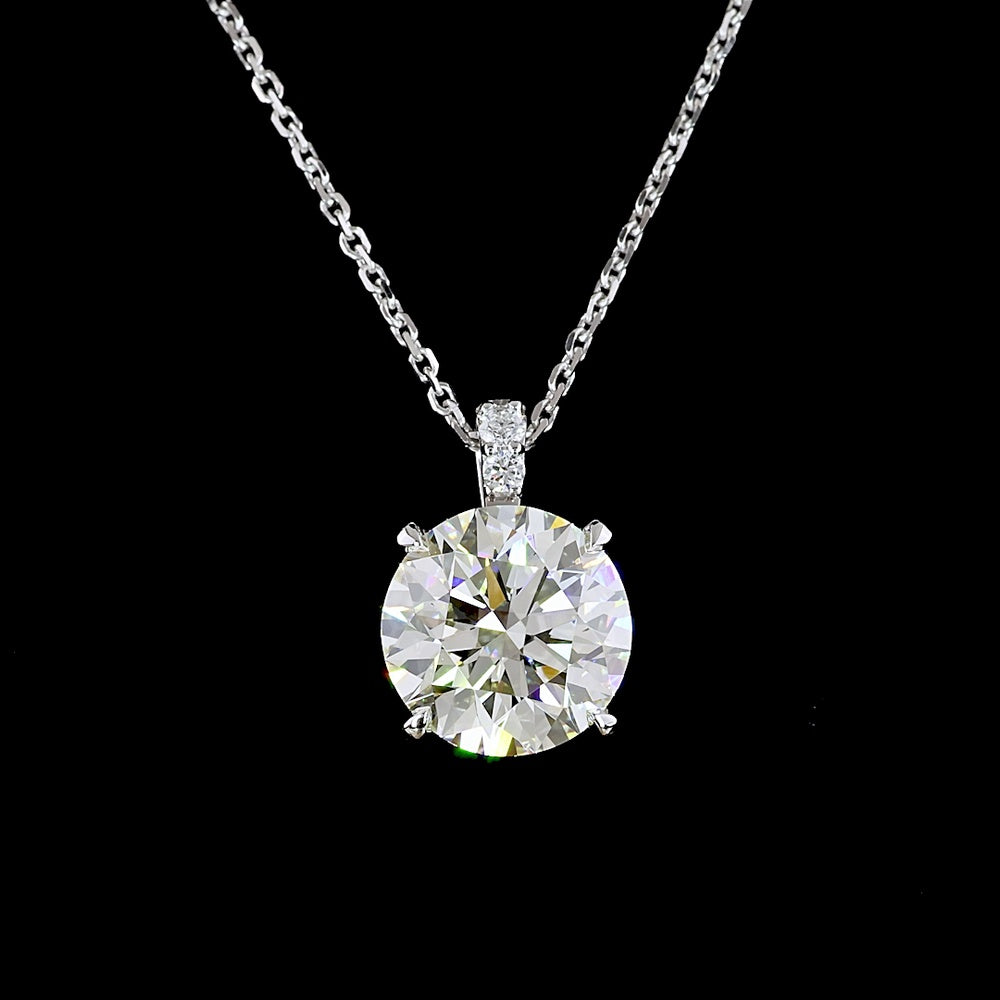 14K White Gold Round Brilliant Cut Lab Diamond Pendant with Accent Stones - 3.20 Carats Total Diamond Weight - Covaloro Fine Jewelry