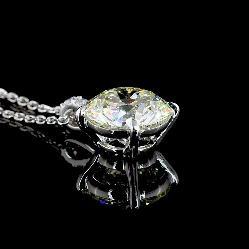 14K White Gold Round Brilliant Cut Lab Diamond Pendant with Accent Stones - 3.20 Carats Total Diamond Weight - Covaloro Fine Jewelry