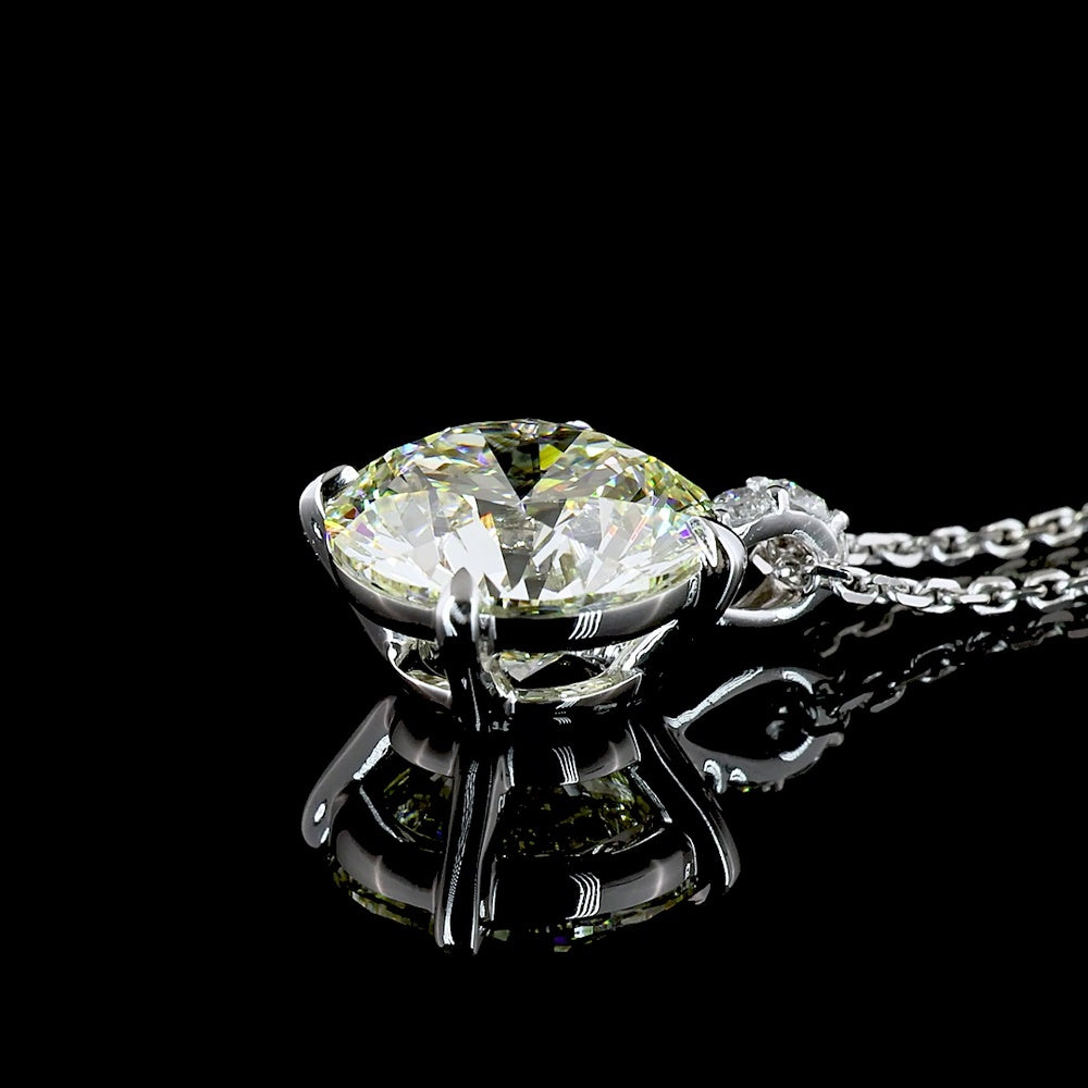 14K White Gold Round Brilliant Cut Lab Diamond Pendant with Accent Stones - 3.20 Carats Total Diamond Weight - Covaloro Fine Jewelry