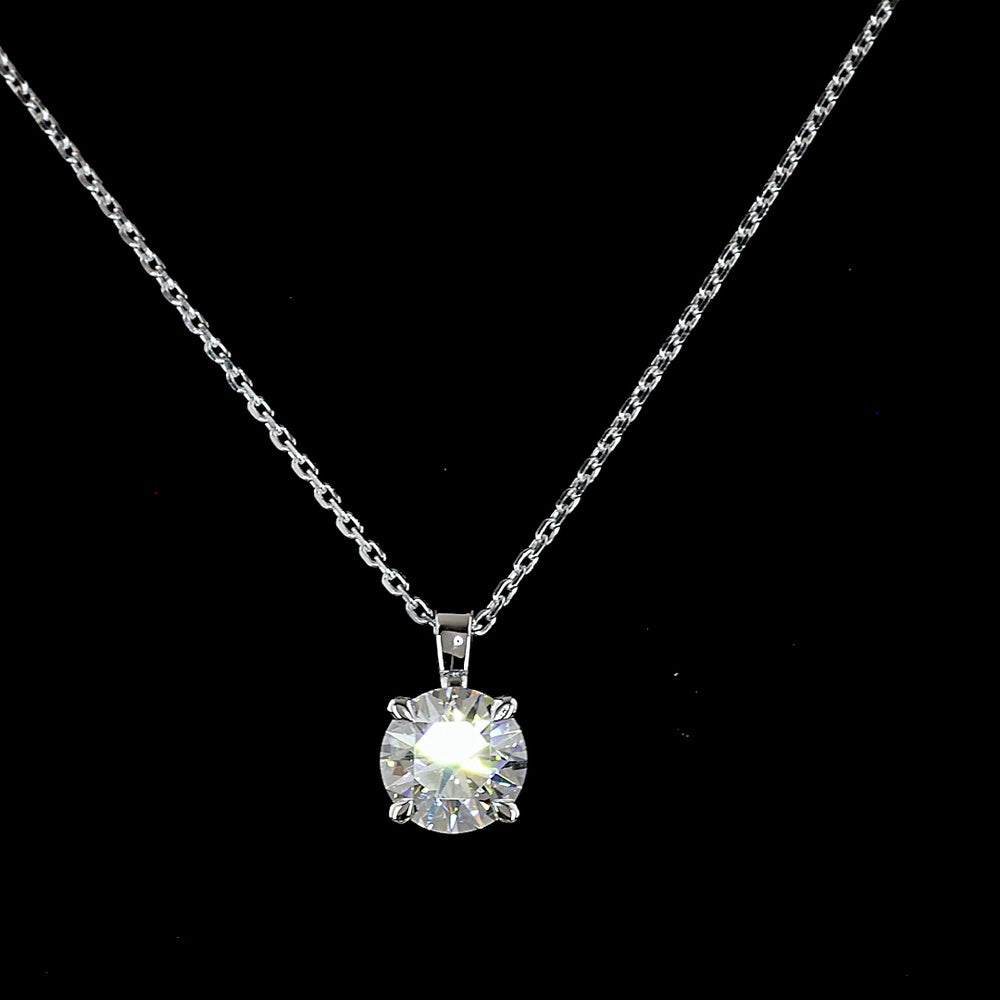 14K White Gold Round Brilliant Cut Lab Diamond Solitaire Pendant - 1.02 Carats Total Diamond Weight D VVS2 - Covaloro Fine Jewelry