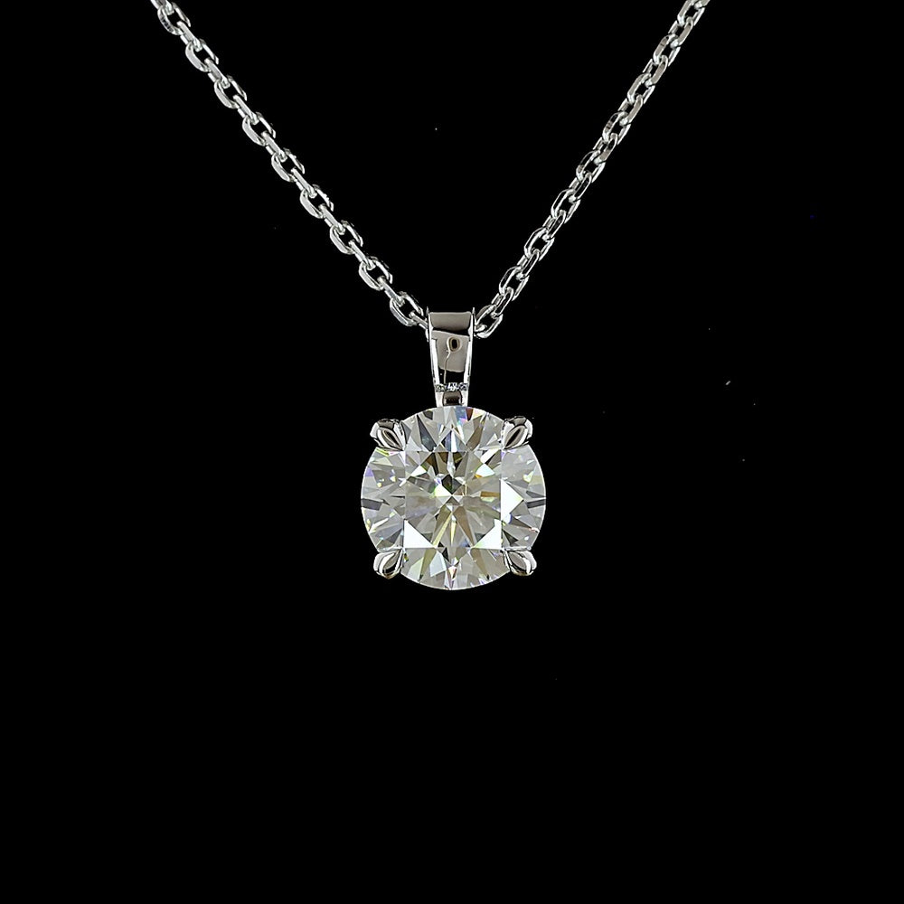 14K White Gold Round Brilliant Cut Lab Diamond Solitaire Pendant - 1.02 Carats Total Diamond Weight D VVS2 - Covaloro Fine Jewelry