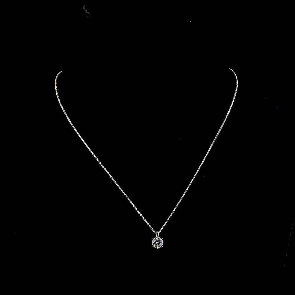 14K White Gold Round Brilliant Cut Lab Diamond Solitaire Pendant - 1.02 Carats Total Diamond Weight D VVS2 - Covaloro Fine Jewelry