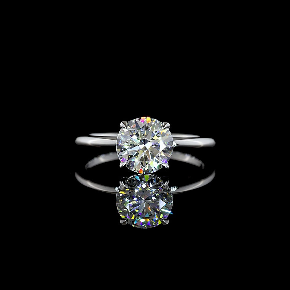 14K White Gold Round Brilliant Cut Lab Diamond Solitaire Ring - 1.76 Carat Total Diamond Weight - D VVS2 IGI Certified - Covaloro Fine Jewelry