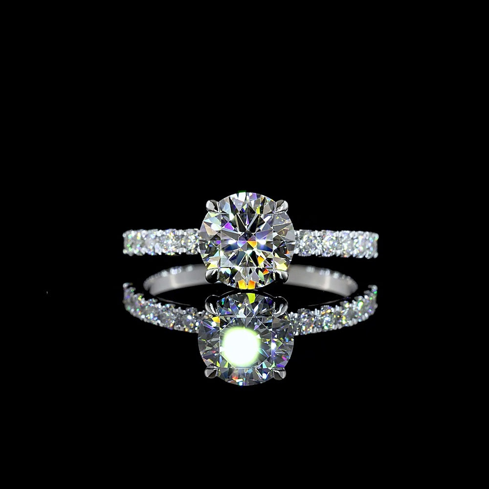 14K White Gold Round Brilliant Cut Lab Diamond Solitaire Shank Ring - 1.94 Carat Total Weight (1.51 Carat Center D VVS2 with 0.43 Carat Accent Stones), IGI Certified - Covaloro Fine Jewelry