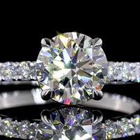 14K White Gold Round Brilliant Cut Lab Diamond Solitaire Shank Ring - 1.94 Carat Total Weight (1.51 Carat Center D VVS2 with 0.43 Carat Accent Stones), IGI Certified - Covaloro Fine Jewelry