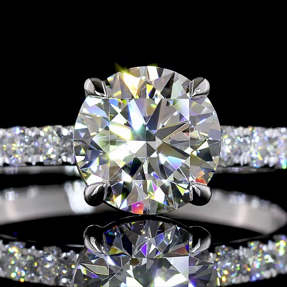 14K White Gold Round Brilliant Cut Lab Diamond Solitaire Shank Ring - 1.94 Carat Total Weight (1.51 Carat Center D VVS2 with 0.43 Carat Accent Stones), IGI Certified - Covaloro Fine Jewelry