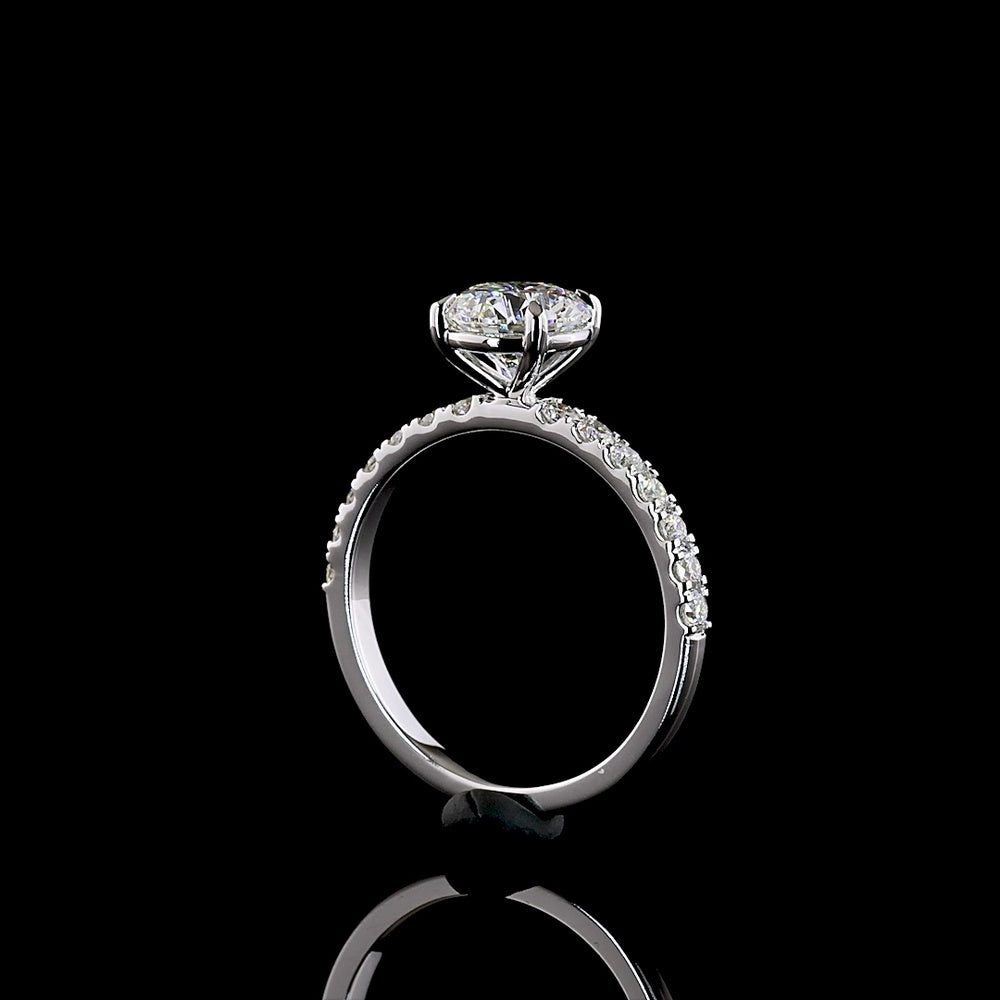14K White Gold Round Brilliant Cut Lab Diamond Solitaire Shank Ring - 1.94 Carat Total Weight (1.51 Carat Center D VVS2 with 0.43 Carat Accent Stones), IGI Certified - Covaloro Fine Jewelry
