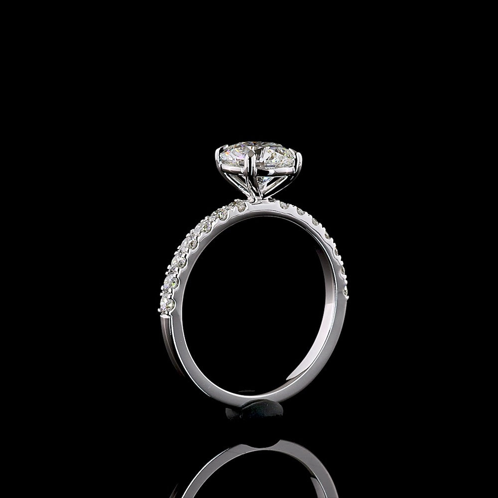 14K White Gold Round Brilliant Cut Lab Diamond Solitaire Shank Ring - 1.94 Carat Total Weight (1.51 Carat Center D VVS2 with 0.43 Carat Accent Stones), IGI Certified - Covaloro Fine Jewelry