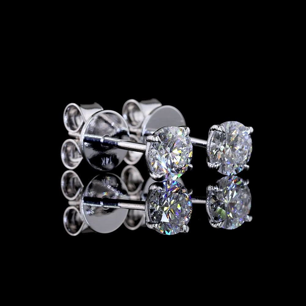 14K White Gold Round Brilliant Cut Lab Diamond Stud Earrings - 0.72 Carat Total Weight (E-F Color, VS2 Clarity, 4-Prong Setting) - Covaloro Fine Jewelry