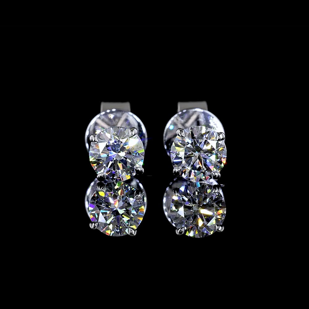 14K White Gold Round Brilliant Cut Lab Diamond Stud Earrings - 0.72 Carat Total Weight (E-F Color, VS2 Clarity, 4-Prong Setting) - Covaloro Fine Jewelry