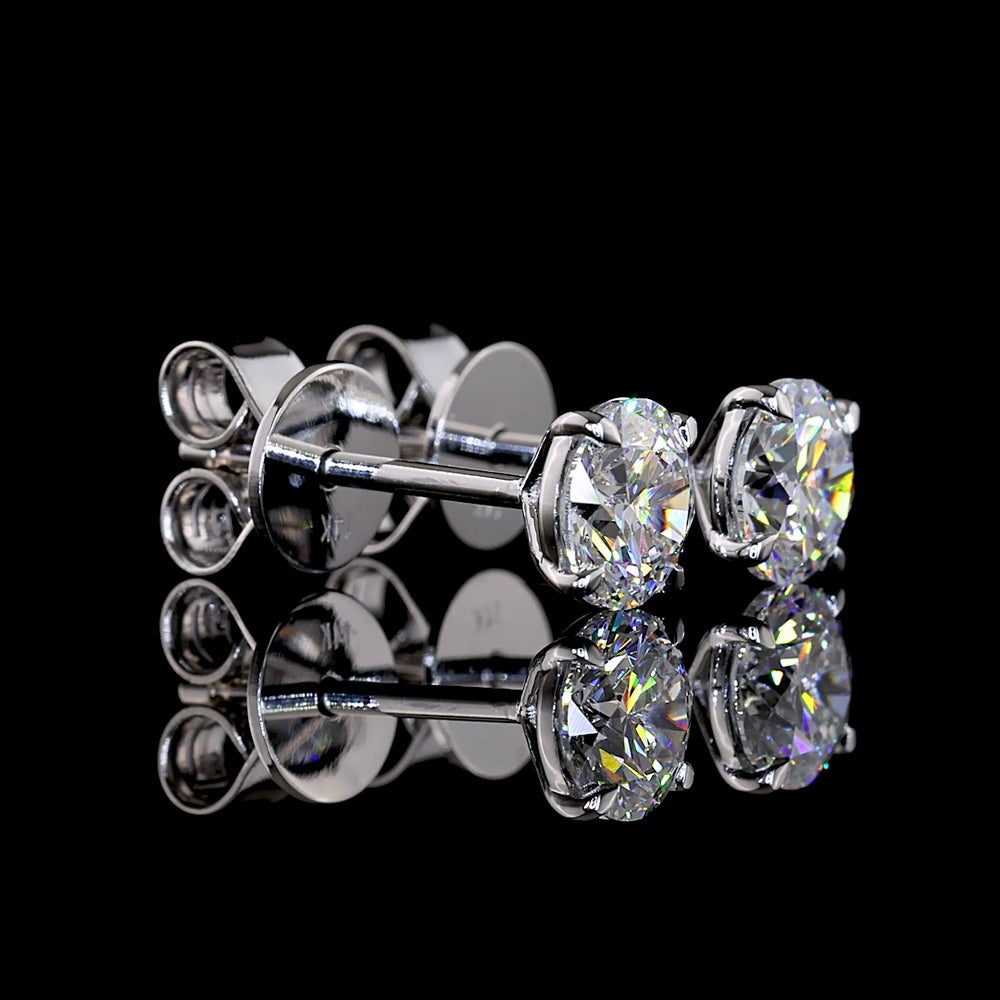 14K White Gold Round Brilliant Cut Lab Diamond Stud Earrings - 1.06 Carat Total Weight (E-F Color, VS1 Clarity) - Covaloro Fine Jewelry