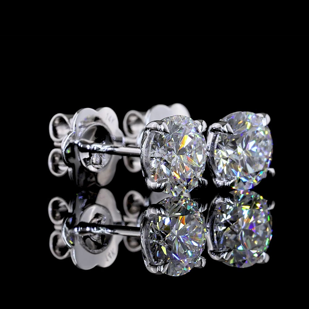 14K White Gold Round Brilliant Cut Lab Diamond Stud Earrings - 2.00 Carat Total Weight (E-F Color, VS1 Clarity) - Covaloro Fine Jewelry