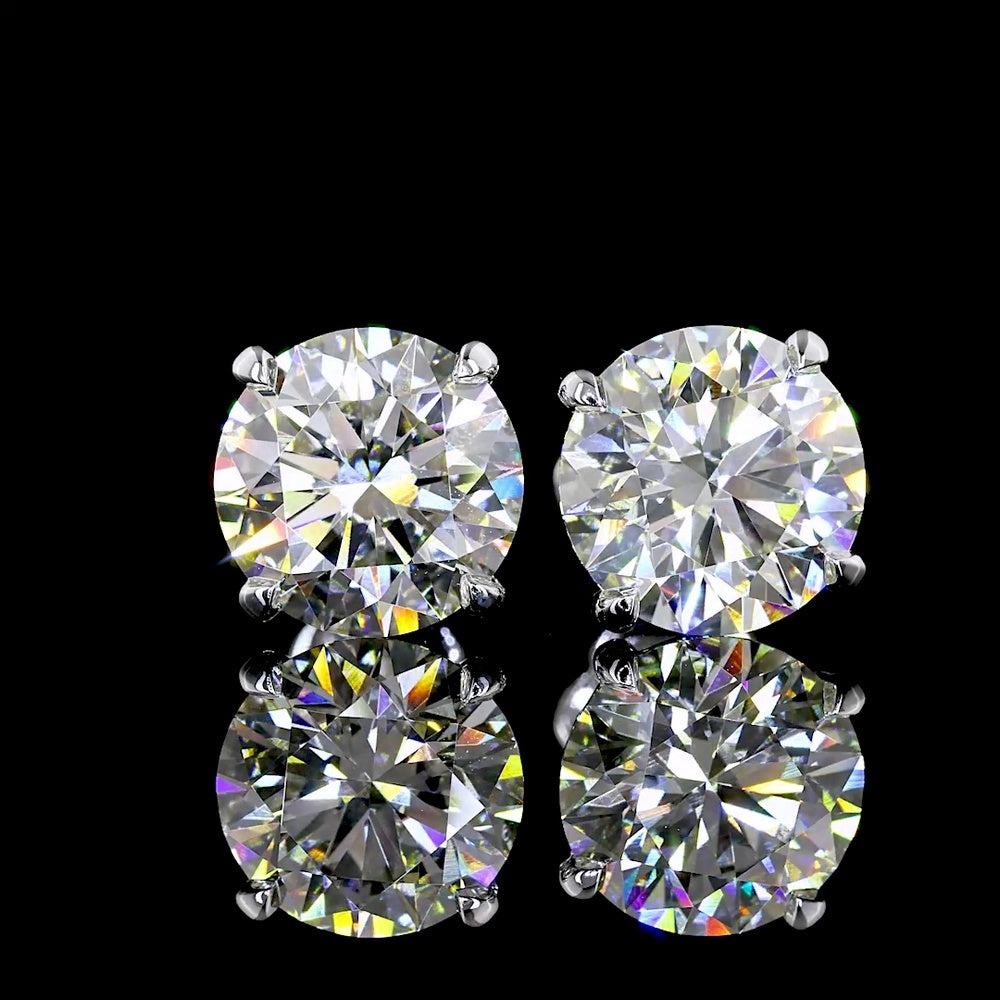 14K White Gold Round Brilliant Cut Lab Diamond Stud Earrings - 5.43 Carat Total Weight, IGI Certified VS1 Clarity - Covaloro Fine Jewelry