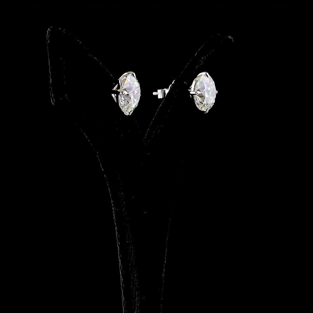 14K White Gold Round Brilliant Cut Lab Diamond Stud Earrings - 6.52 Carat Total Weight (E-F Color, VS1 Clarity) with Four Prong Setting - Covaloro Fine Jewelry