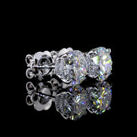 14K White Gold Round Brilliant Cut Lab Diamond Stud Earrings with Halo - 3.62 Carat Total Weight (E-F Color, VS1-VVS2 Clarity) - Covaloro Fine Jewelry