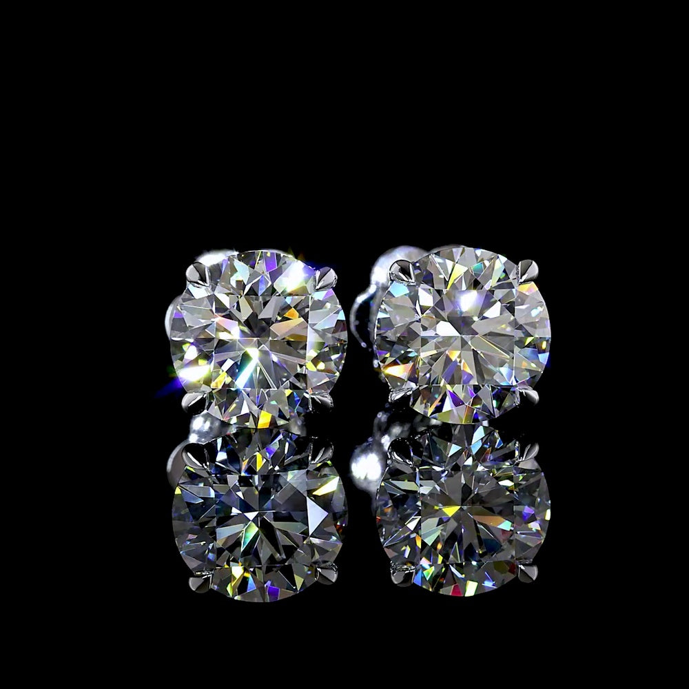 14K White Gold Round Brilliant Cut Lab Diamond Stud Earrings with Halo - 3.62 Carat Total Weight (E-F Color, VS1-VVS2 Clarity) - Covaloro Fine Jewelry