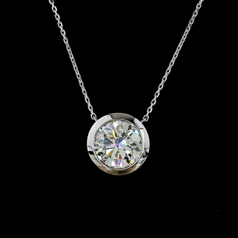 14K White Gold Round Brilliant Cut Lab-Grown Diamond Solitaire Pendant with Bezel Setting - 4.08 Carat Total Weight, E-F Color, VVS2 Clarity, IGI Certified - Covaloro Fine Jewelry