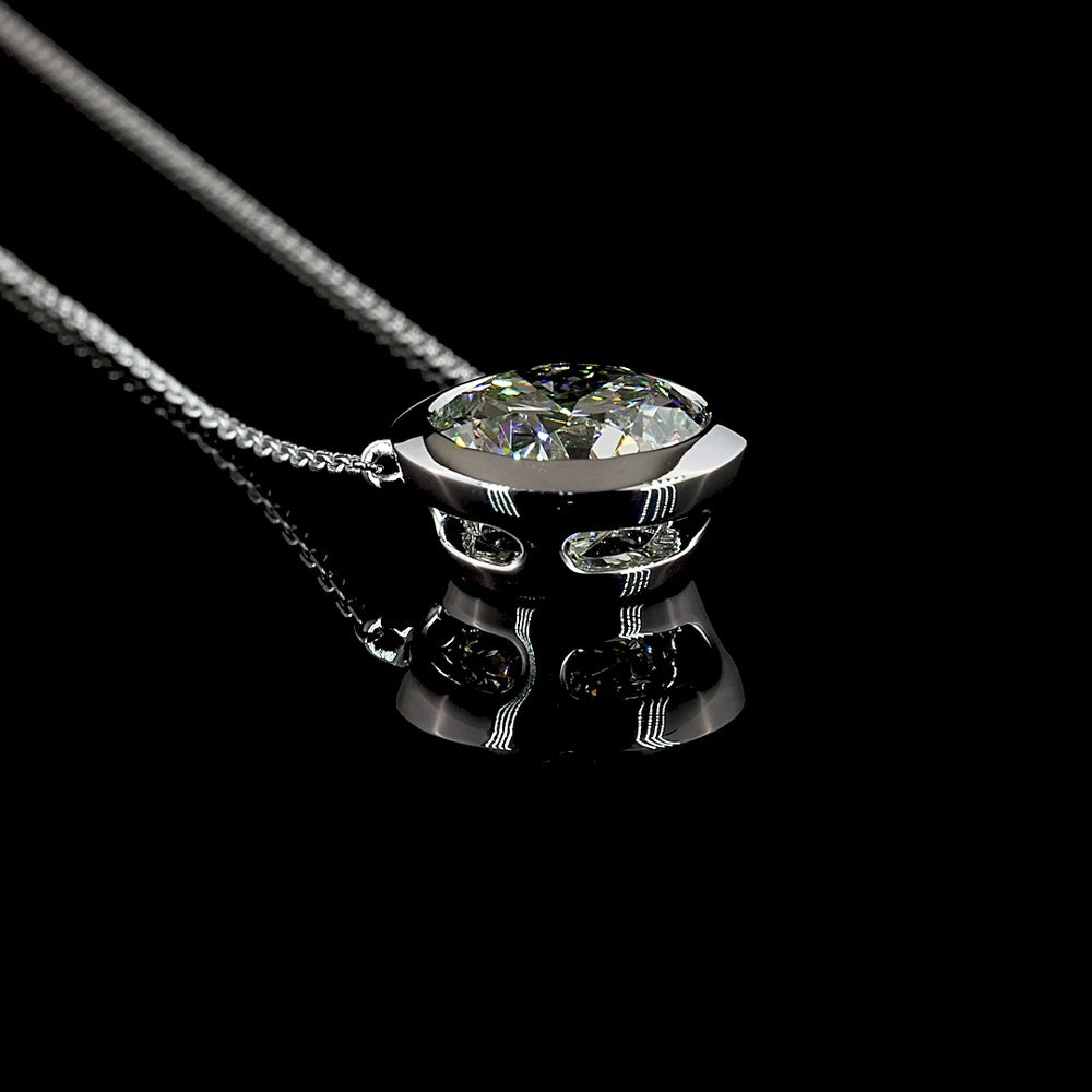 14K White Gold Round Brilliant Cut Lab-Grown Diamond Solitaire Pendant with Bezel Setting - 4.08 Carat Total Weight, E-F Color, VVS2 Clarity, IGI Certified - Covaloro Fine Jewelry