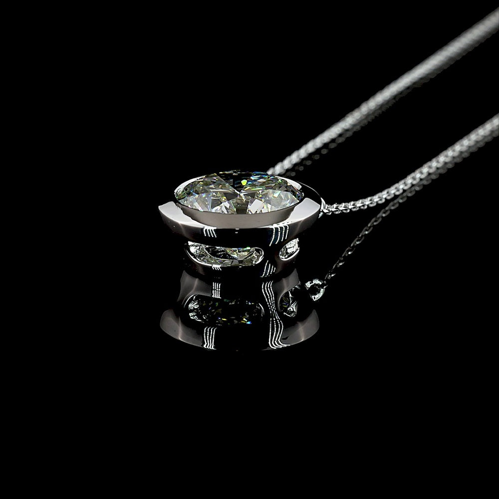 14K White Gold Round Brilliant Cut Lab-Grown Diamond Solitaire Pendant with Bezel Setting - 4.08 Carat Total Weight, E-F Color, VVS2 Clarity, IGI Certified - Covaloro Fine Jewelry