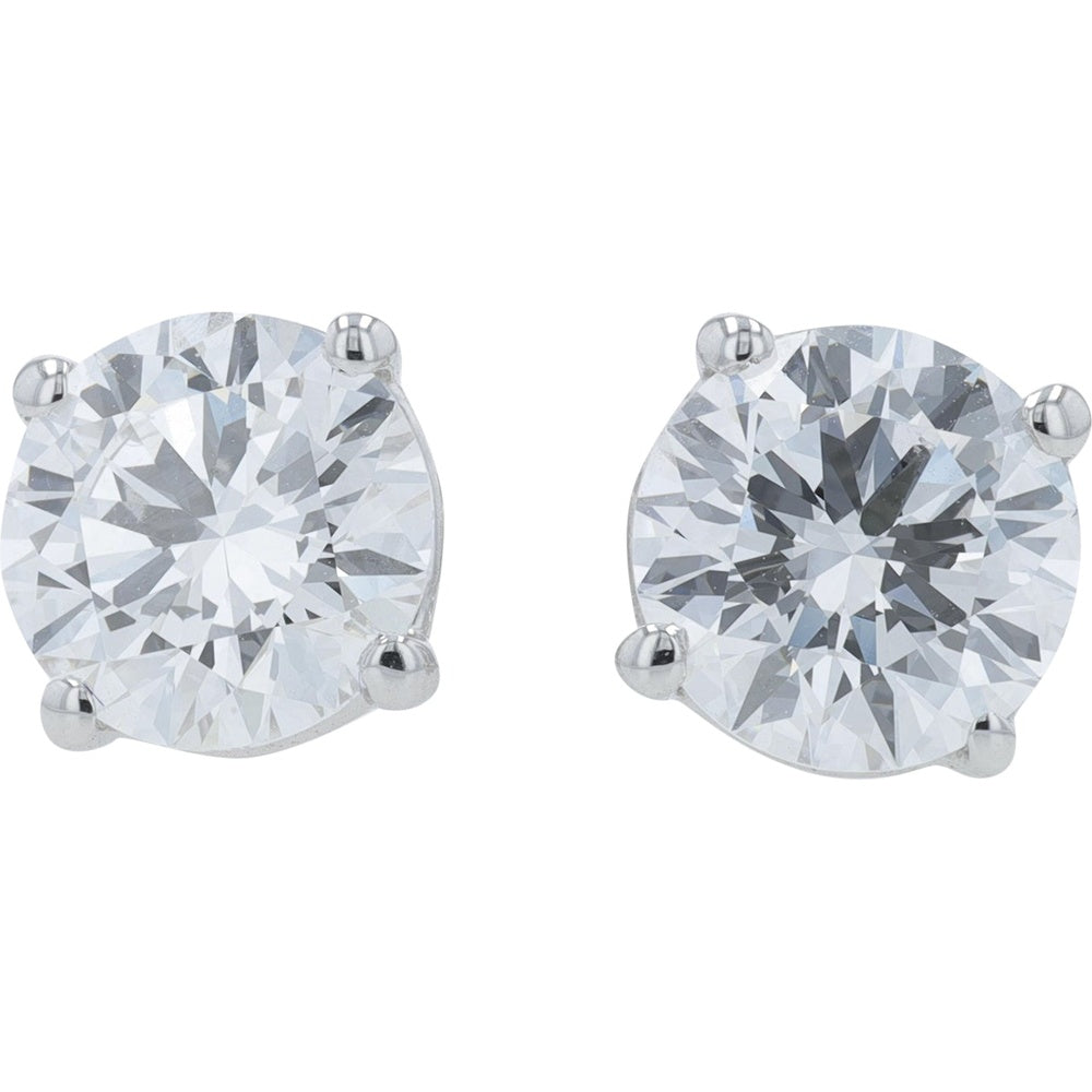 14K White Gold Round Brilliant Cut Lab Grown Diamond Stud Earrings - 3.00 Carat Total Diamond Weight