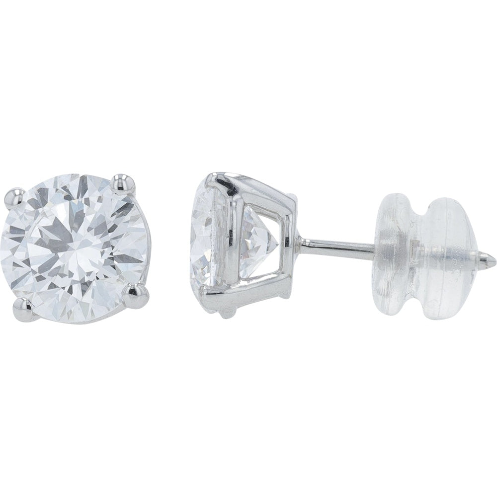 14K White Gold Round Brilliant Cut Lab Grown Diamond Stud Earrings - 3.00 Carat Total Diamond Weight