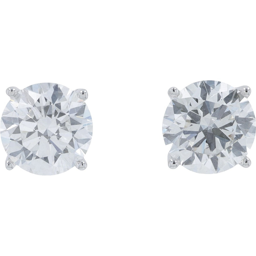 14K White Gold Round Brilliant Cut Lab Grown Diamond Stud Earrings - 3.00 Carat Total Diamond Weight