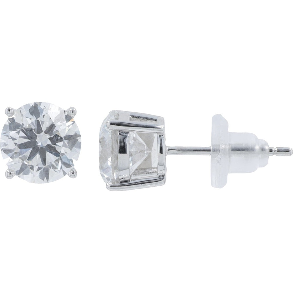 14K White Gold Round Brilliant Cut Lab Grown Diamond Stud Earrings - 3.00 Carat Total Diamond Weight