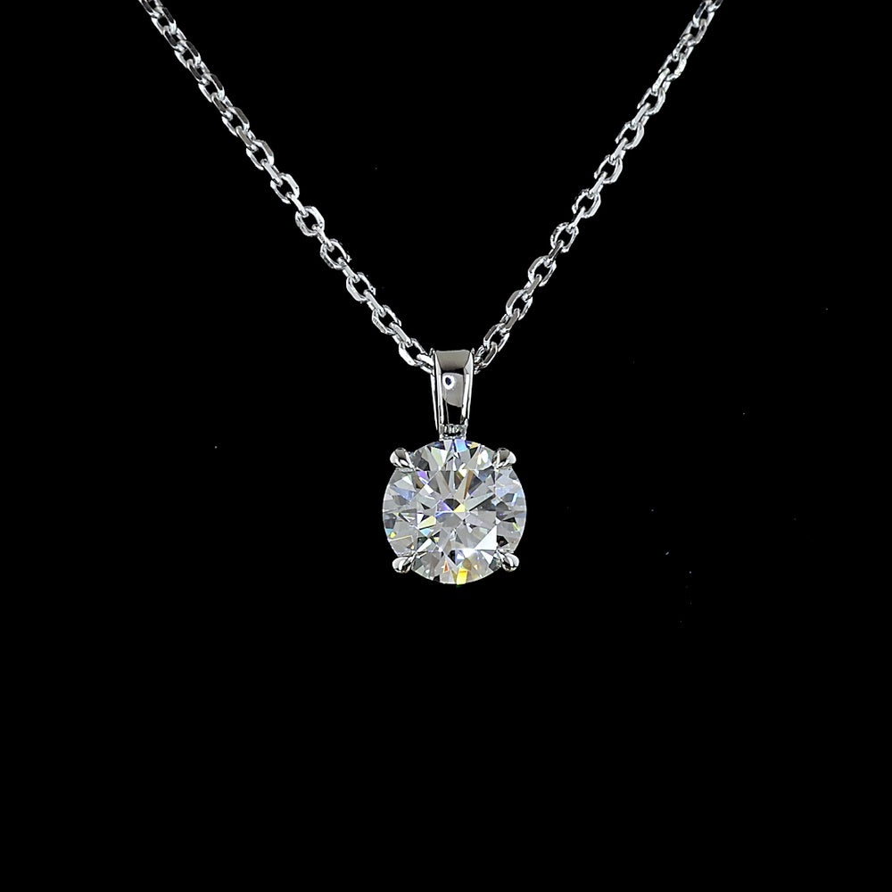 14K White Gold Round Brilliant Cut Solitaire Pendant with 0.73 Carat Lab Grown Diamond, E Color VS Clarity - Covaloro Fine Jewelry