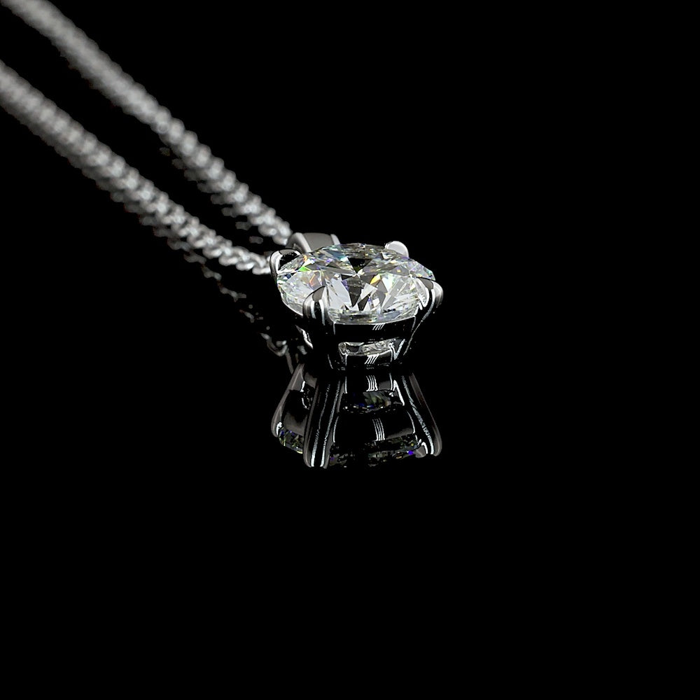 14K White Gold Round Brilliant Cut Solitaire Pendant with 0.73 Carat Lab Grown Diamond, E Color VS Clarity - Covaloro Fine Jewelry
