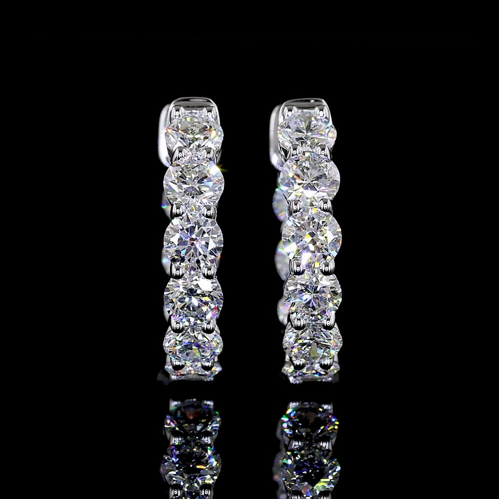 14K White Gold Round Brilliant Huggie Earrings with Prong-Set Lab Diamonds - 1.58 Carats Total Diamond Weight - Covaloro Fine Jewelry