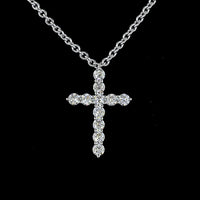 14K White Gold Round Brilliant Lab Diamond Cross Pendant - 0.62 Carats Total Diamond Weight (E-F Color, VS1 Clarity, 11 Prong-Set Stones) - Covaloro Fine Jewelry