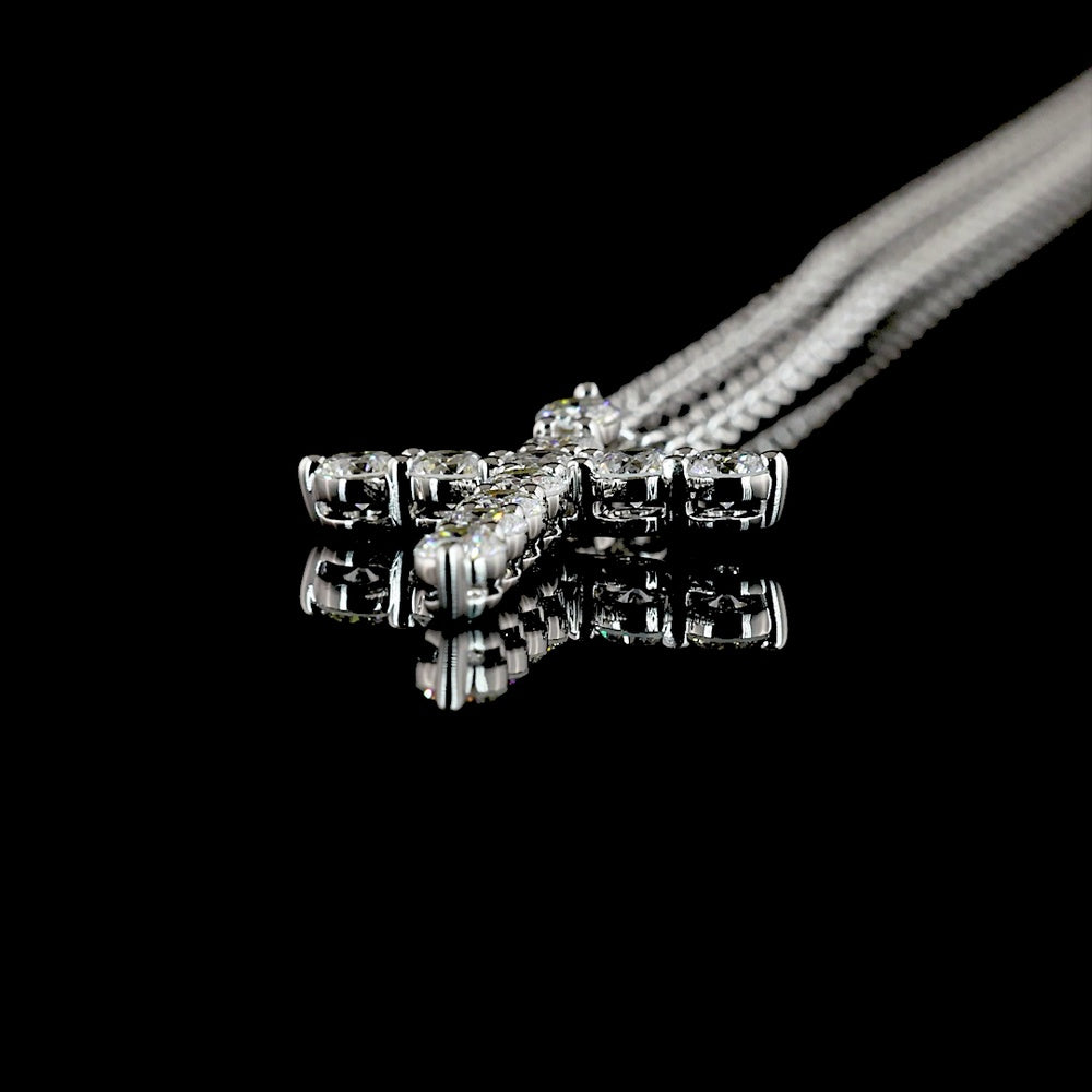 14K White Gold Round Brilliant Lab Diamond Cross Pendant - 0.62 Carats Total Diamond Weight (E-F Color, VS1 Clarity, 11 Prong-Set Stones) - Covaloro Fine Jewelry