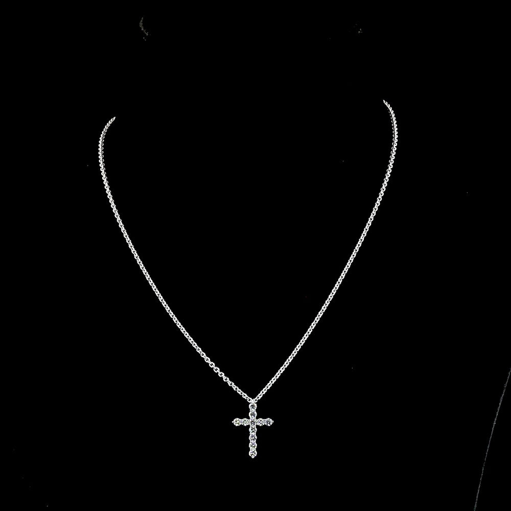 14K White Gold Round Brilliant Lab Diamond Cross Pendant - 0.62 Carats Total Diamond Weight (E-F Color, VS1 Clarity, 11 Prong-Set Stones) - Covaloro Fine Jewelry