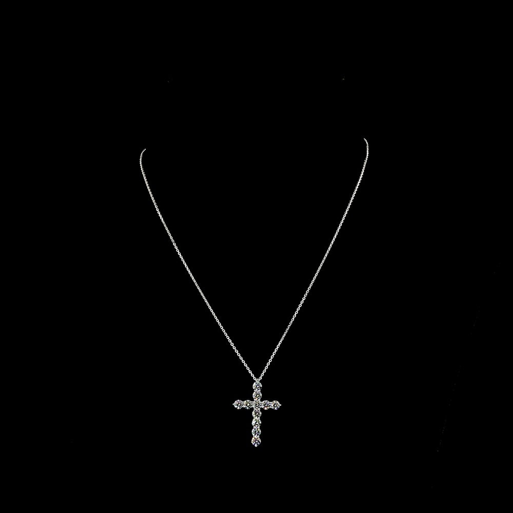 14K White Gold Round Brilliant Lab Diamond Cross Pendant - 1.96 Carat Total Weight with E-F Color VS Clarity - Covaloro Fine Jewelry