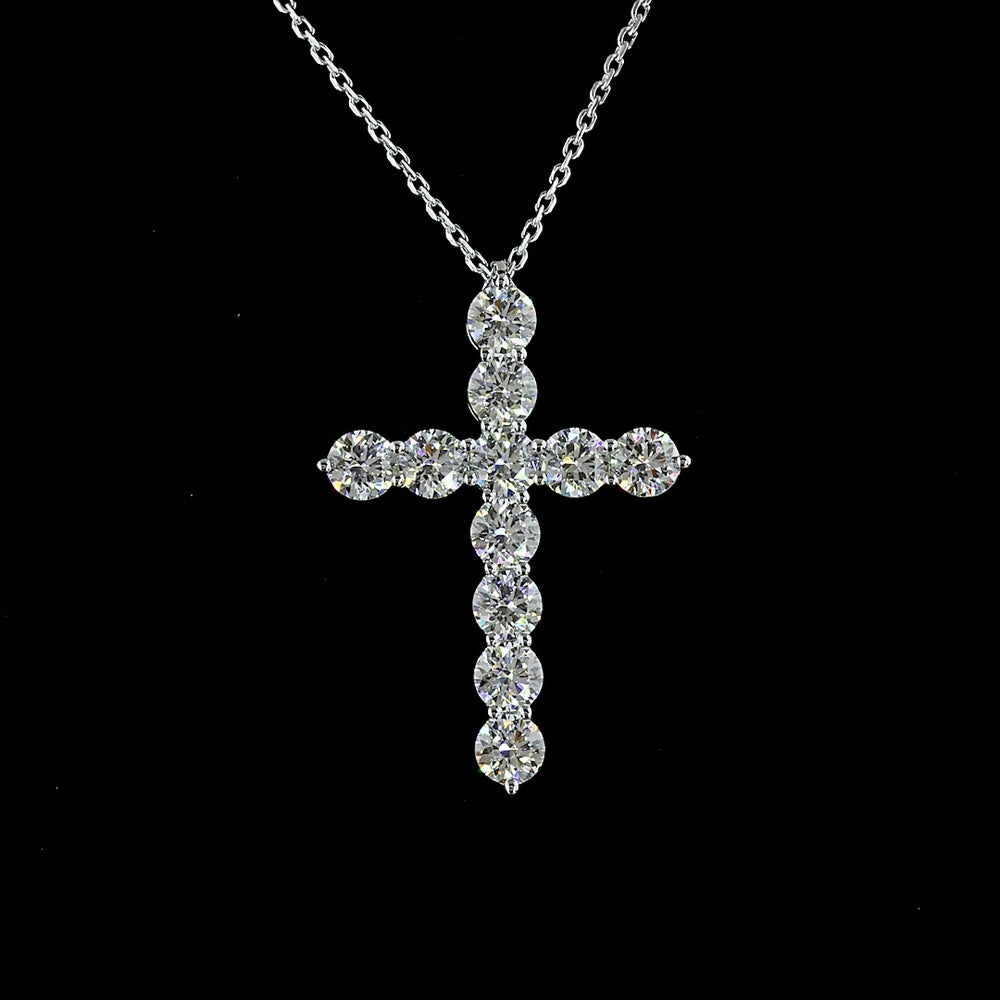 14K White Gold Round Brilliant Lab Diamond Cross Pendant - 1.96 Carat Total Weight with E-F Color VS Clarity - Covaloro Fine Jewelry