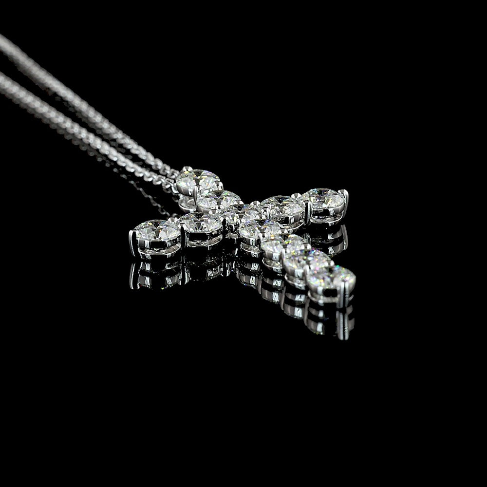 14K White Gold Round Brilliant Lab Diamond Cross Pendant - 1.96 Carat Total Weight with E-F Color VS Clarity - Covaloro Fine Jewelry