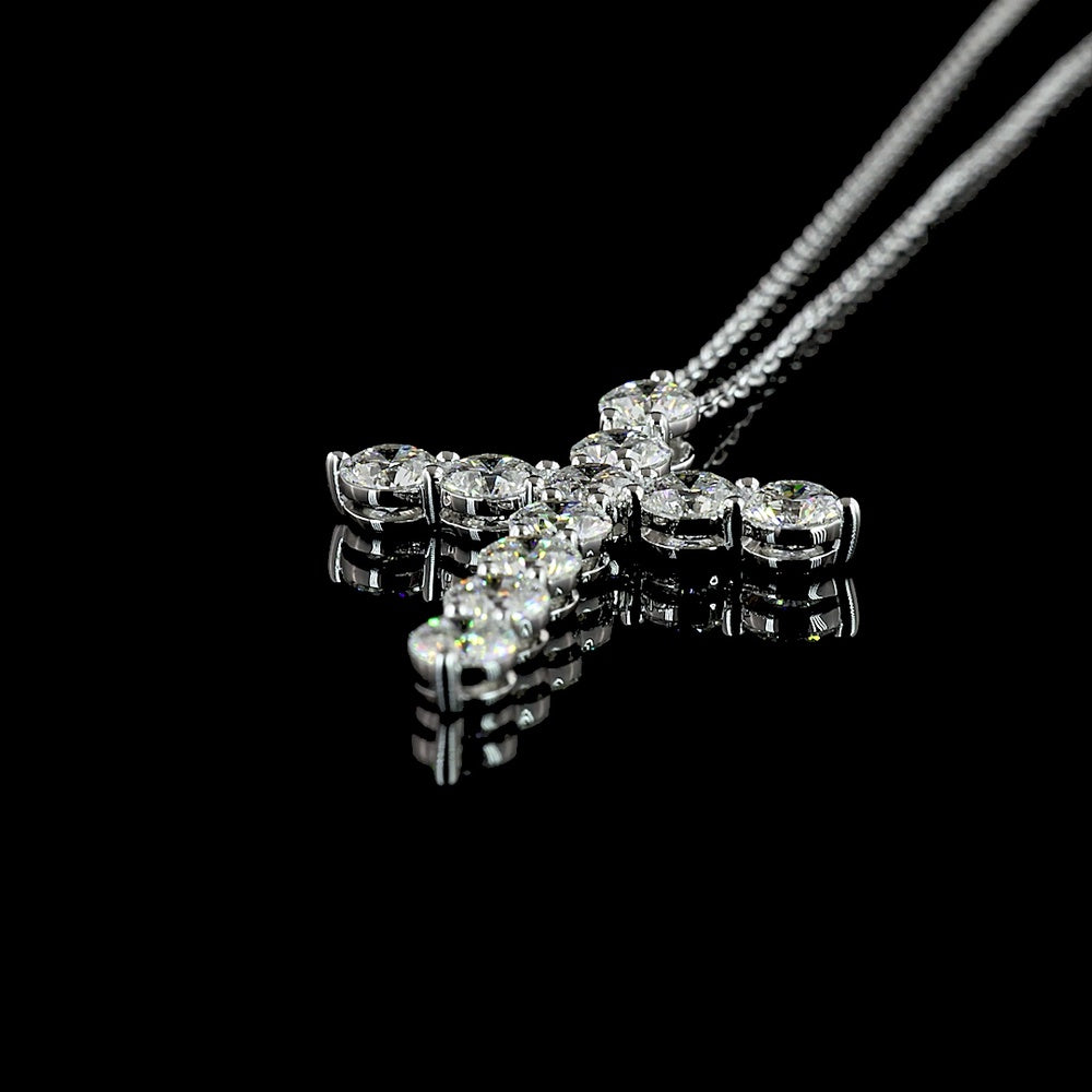 14K White Gold Round Brilliant Lab Diamond Cross Pendant - 1.96 Carat Total Weight with E-F Color VS Clarity - Covaloro Fine Jewelry