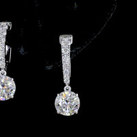 14K White Gold Round Brilliant Lab Diamond Drop Earrings with Hinged Bars - 2.53 Carats Total Diamond Weight - Covaloro Fine Jewelry