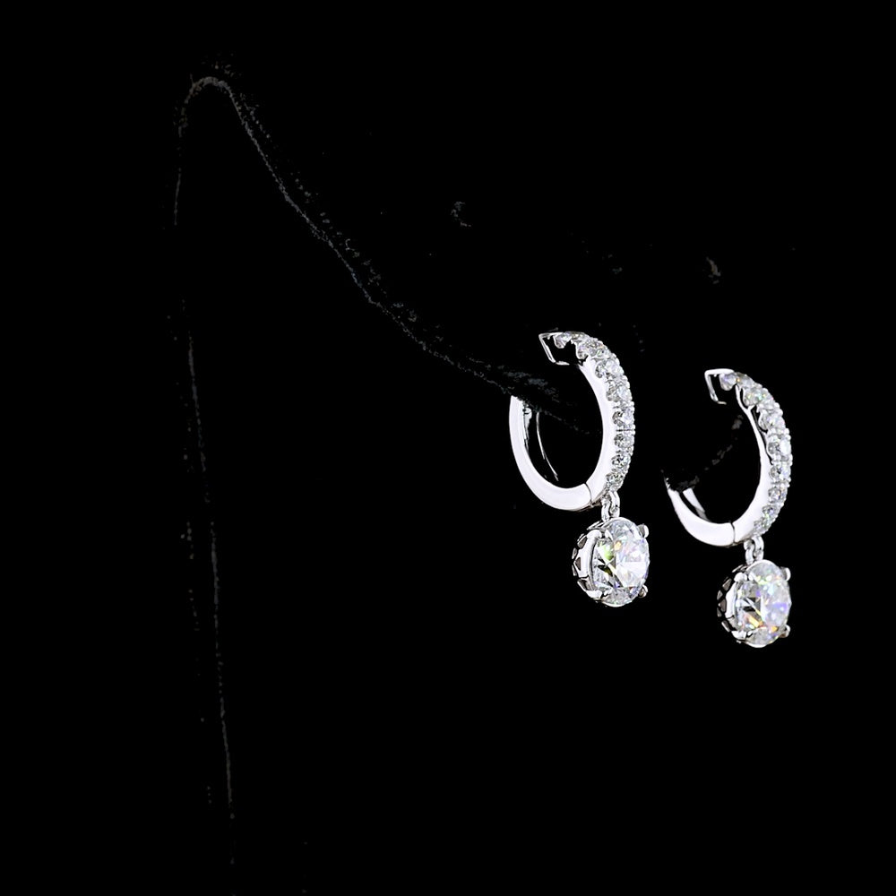 14K White Gold Round Brilliant Lab Diamond Drop Earrings with Hinged Bars - 2.53 Carats Total Diamond Weight - Covaloro Fine Jewelry