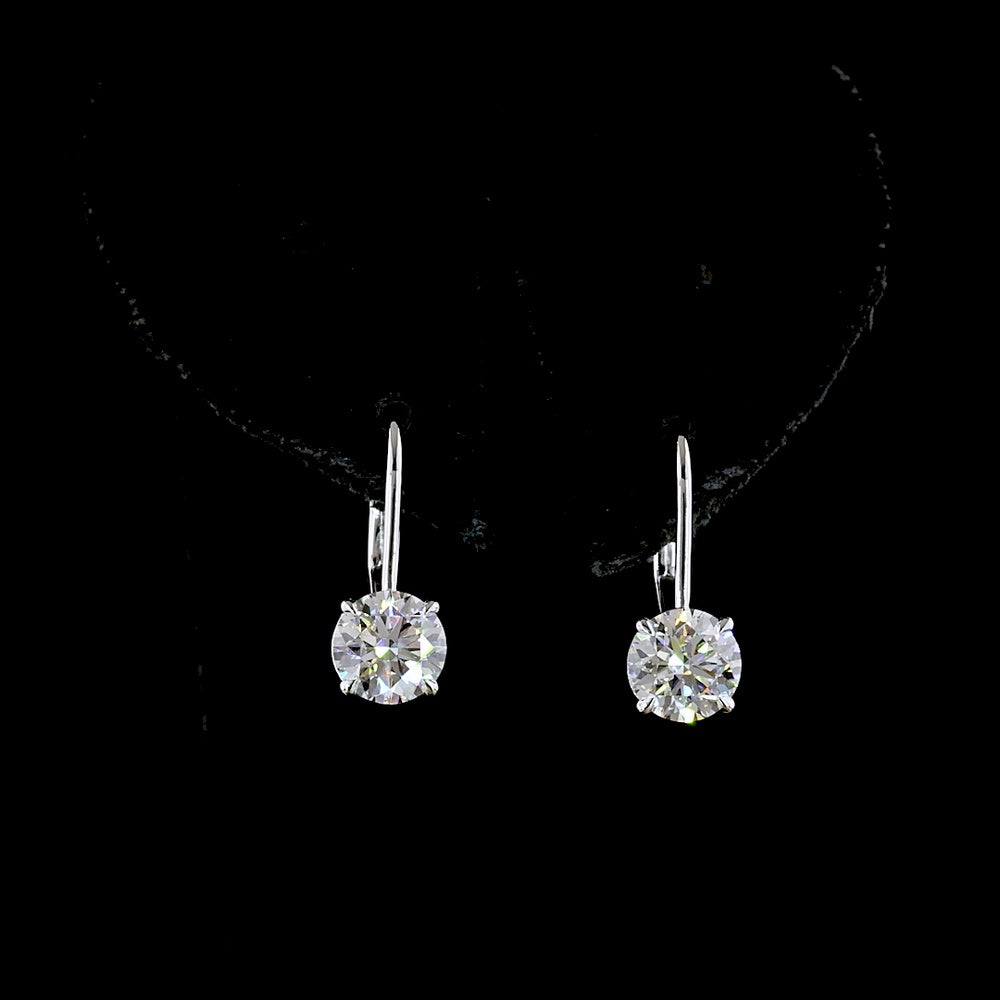 14K White Gold Round Brilliant Lab Diamond Hanging Earrings with Accent Stones - 3.10 Carat Total Diamond Weight - Covaloro Fine Jewelry