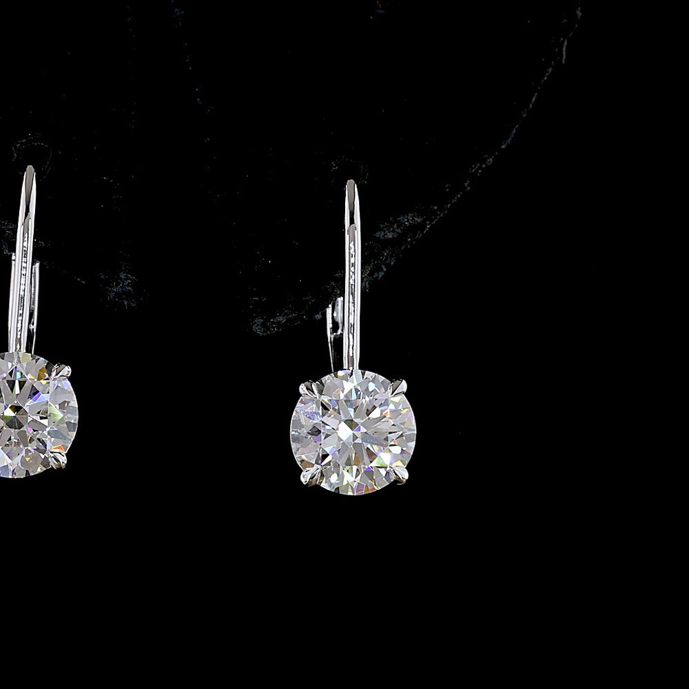 14K White Gold Round Brilliant Lab Diamond Hanging Earrings with Accent Stones - 3.10 Carat Total Diamond Weight - Covaloro Fine Jewelry