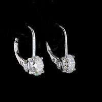 14K White Gold Round Brilliant Lab Diamond Hanging Earrings with Accent Stones - 3.10 Carat Total Diamond Weight - Covaloro Fine Jewelry