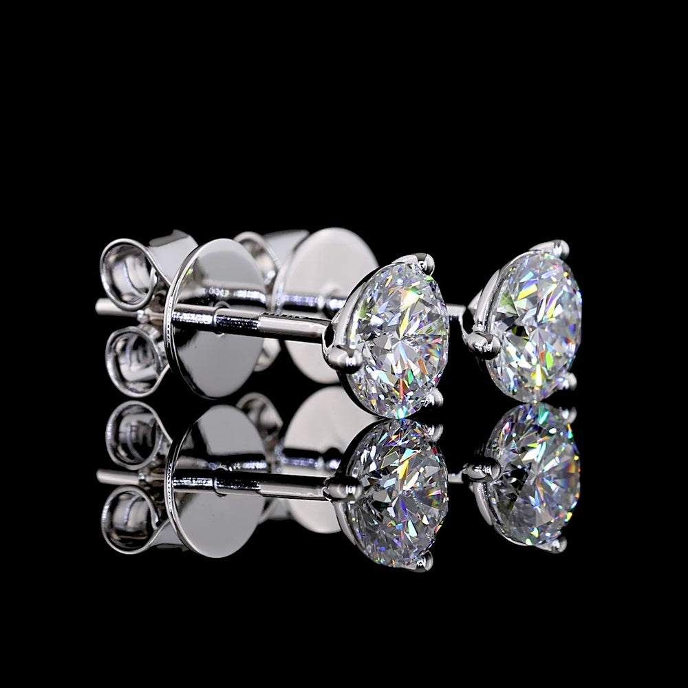 14K White Gold Round Brilliant Lab Diamond Martini Stud Earrings - 0.99 Carats Total Diamond Weight, D VS1 - Covaloro Fine Jewelry