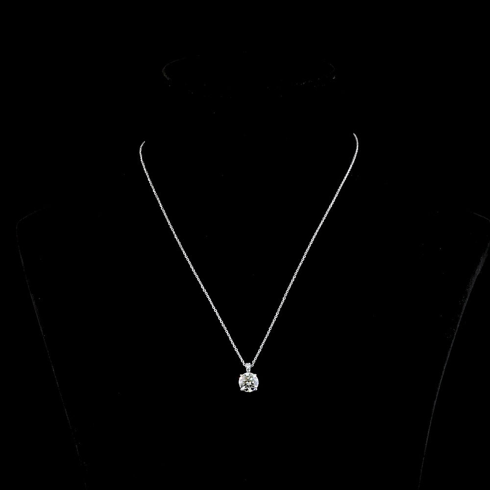 14K White Gold Round Brilliant Lab Diamond Pendant Necklace - 2.15 Carat Total Weight (2.09 Carat Center Stone, E VS2) with Accent Diamonds - Covaloro Fine Jewelry
