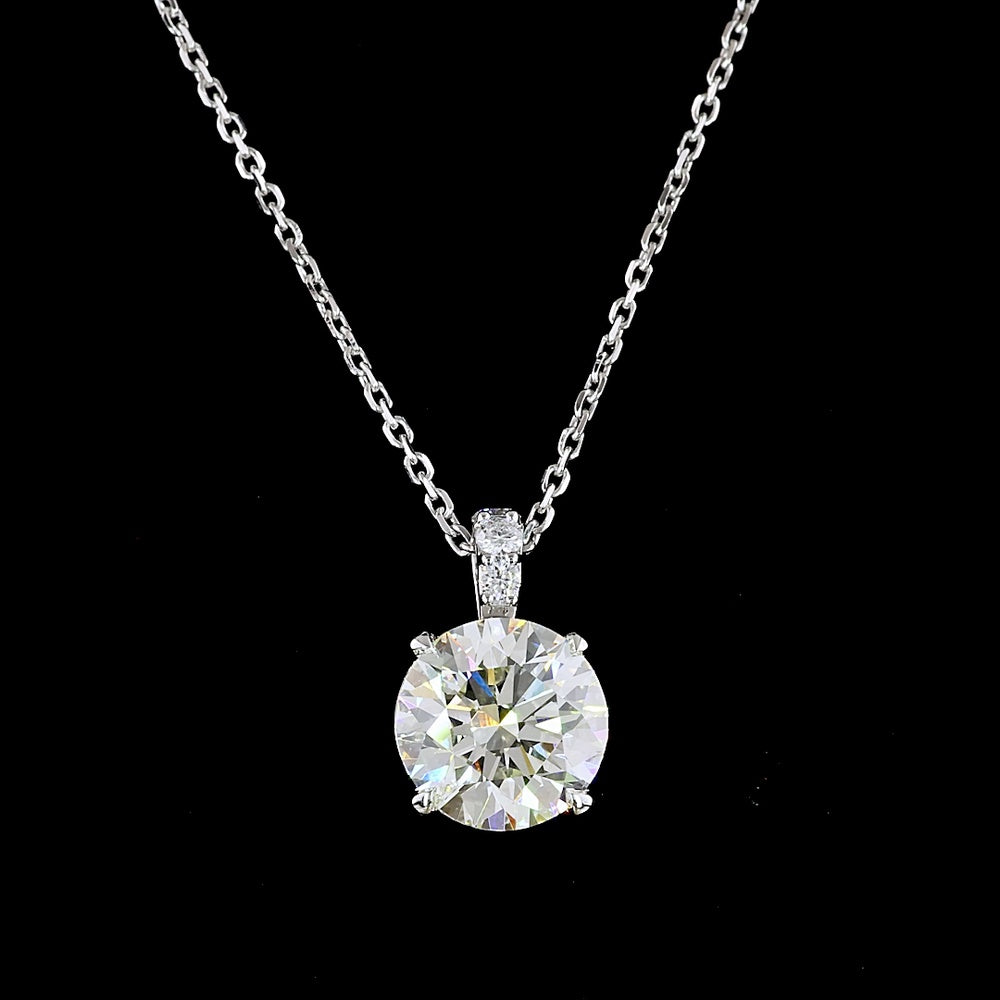 14K White Gold Round Brilliant Lab Diamond Pendant Necklace - 2.15 Carat Total Weight (2.09 Carat Center Stone, E VS2) with Accent Diamonds - Covaloro Fine Jewelry