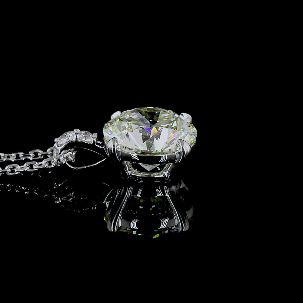14K White Gold Round Brilliant Lab Diamond Pendant Necklace - 2.15 Carat Total Weight (2.09 Carat Center Stone, E VS2) with Accent Diamonds - Covaloro Fine Jewelry
