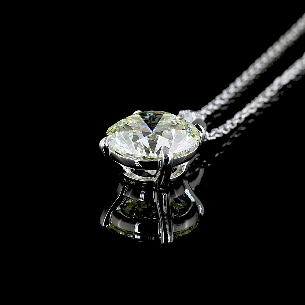14K White Gold Round Brilliant Lab Diamond Pendant Necklace - 2.15 Carat Total Weight (2.09 Carat Center Stone, E VS2) with Accent Diamonds - Covaloro Fine Jewelry